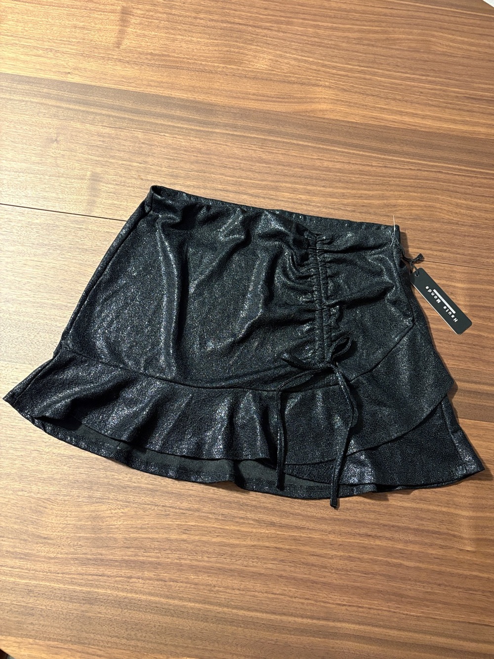 Haute Monde Black Shimmer Ruffled Mini Skirt